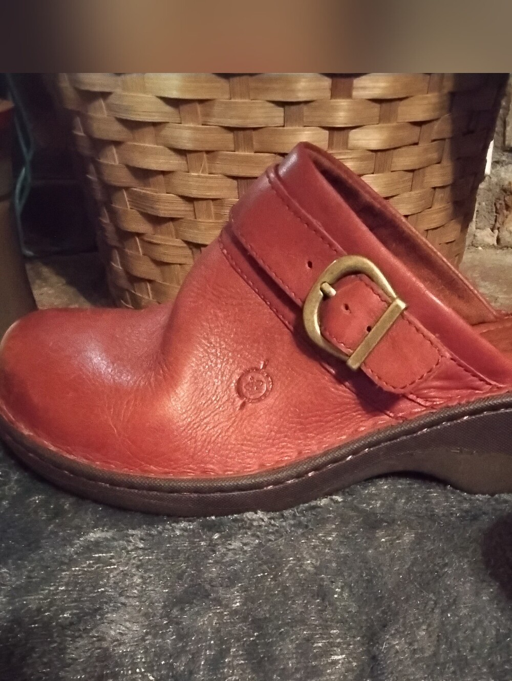 Born Handcrafted Burgandy Leather Slip-On Clog with Buckle
